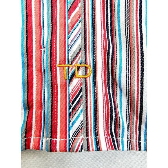 Thomas Dean Size Large Mens Multi Stripe Embroidered Logo Spread Collar Shirt - Picture 6 of 11